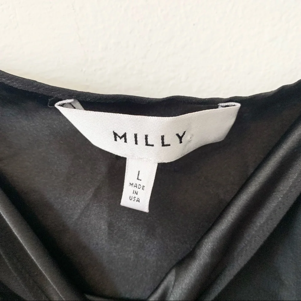 Milly Spaghetti Strap Cropped Satin Camisole in black size large - Picture 4 of 5